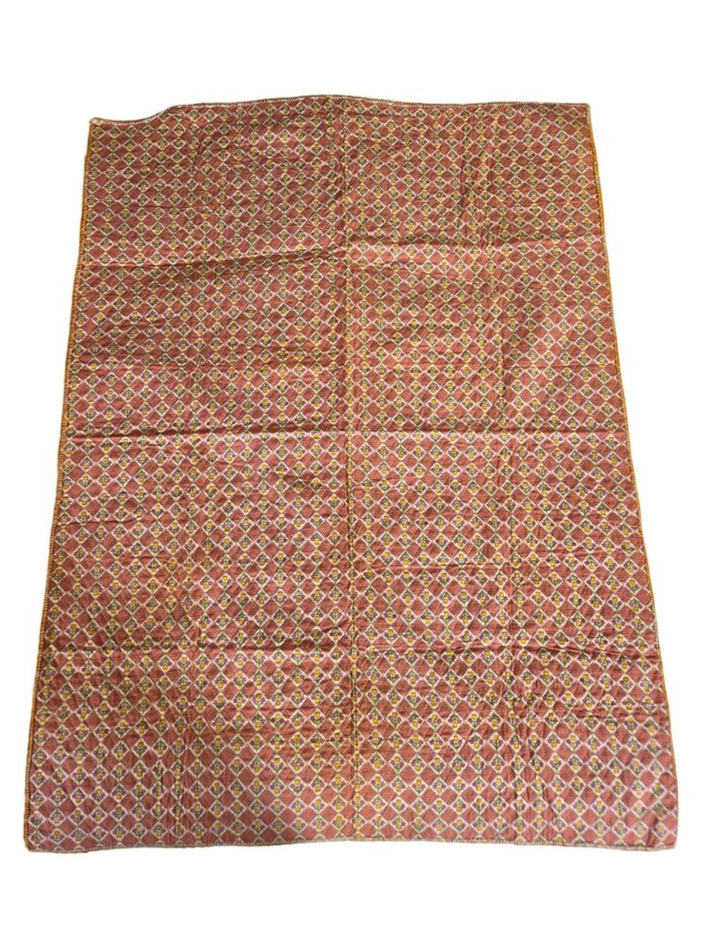 Vtg Hand-Stitched Quilted Nursery Blanket Tulip Pattern Retro Cotton Floral